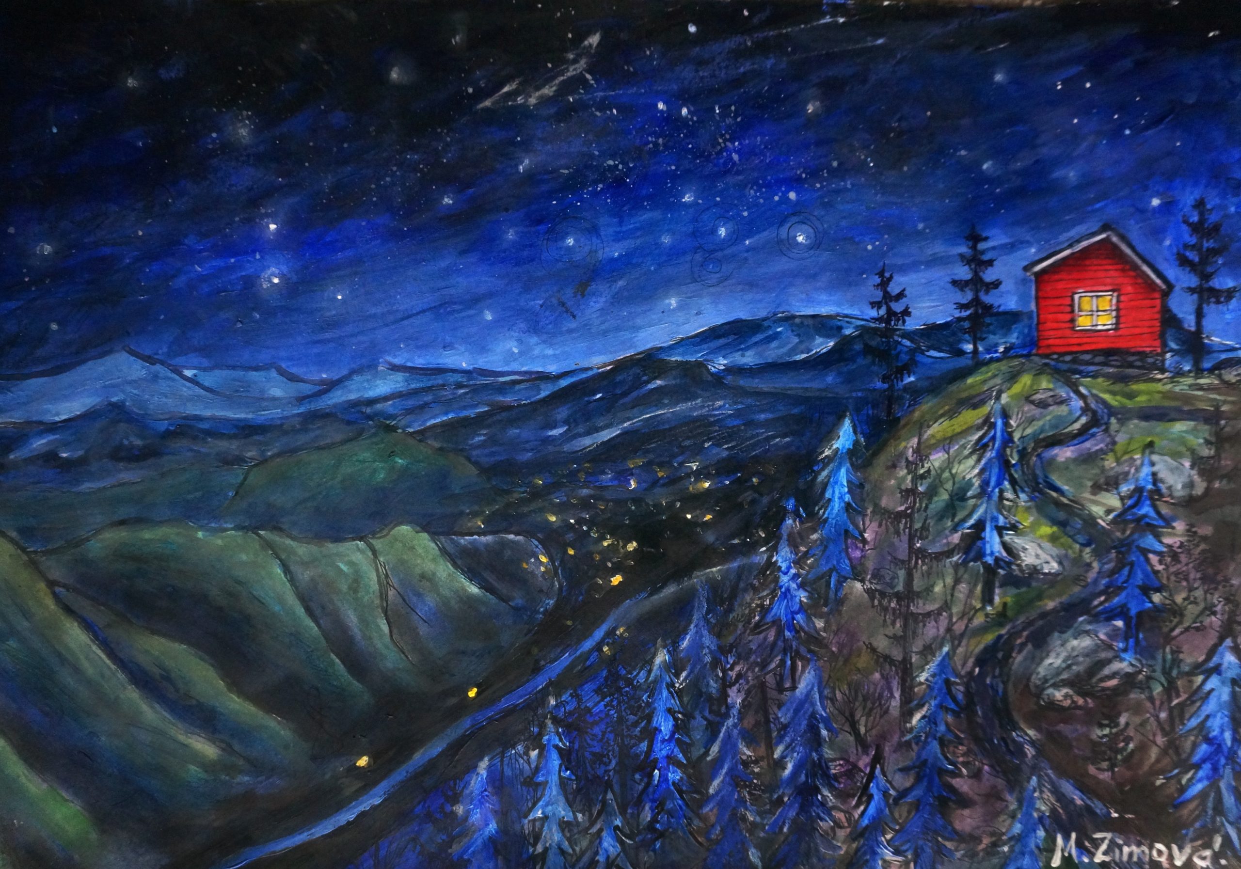Night mountains Norway painting
